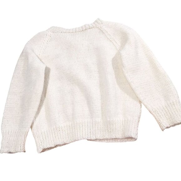 Vintage Girls Cardigan Sweater Handmade White Pink Embroidered Flowers Buttons - Picture 3 of 3